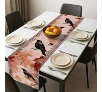 Autumn Crow Table Runner, Rustic Vintage Black Birds Orange Leaves Fall Harvest Kitchen Dining Decor for Home Family Gatherings Holiday Parties 13x72 Inch