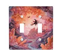Autumn Crystal Light Switch Cover Plates/Outlet Covers, Peach and Violet Gemstones for Seasonal Decor, Thermoplastic Wall Plates, Standard Size Double Toggle