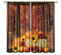 Autumn Curtains,Maple Leaf Pumpkin Sunflower Thanksgiving Home Decor Drapes for Bedroom Living Room Kitchen Window Treatment 2 Panels Set Total Size 42" W X 63" L Inch