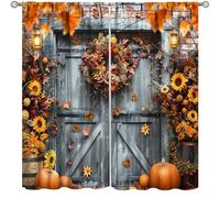 Autumn Curtains,Retro Farmhouse Barn Door Pumpkins Sunflowers Decor Drapes for Bedroom Living Room Kitchen Window Treatment 2 Panels Set Total Size 55" W X 63" L Inch