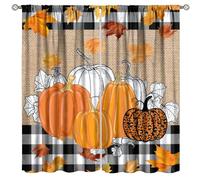 Autumn Curtains,Retro Farmhouse Pumpkin Maple Leaf Print Thanksgiving Decor for Bedroom Living Room Kitchen Window Treatment 2 Panels Set Total Size 52" W X 84" L Inch