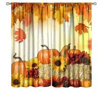 Autumn Curtains,Thanksgiving Pumpkin Maple Leaf Print Farmhouse Decoration for Bedroom Living Room Kitchen Window Treatment 2 Panels Set Total Size 52" W X 84" L Inch