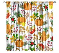 Autumn Curtains,Vintage Farmhouse Pumpkin Plant Print Thanksgiving Decor Drapes for Bedroom Living Room Kitchen Window Treatment 2 Panels Set Total Size 63" W X 63" L Inch
