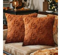 Autumn Cushion Cover, 45 x 45 cm, Maple Leaf Autumn Cushion Covers, Autumn Decoration, Aesthetic, Soft Plush 3D Hollow Cushion Covers for Sofa, Bed, Living Room Decoration, Halloween, Caramel Yellow
