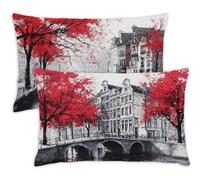 Autumn Cushion Covers 30x50cm Landscape Cushions 30 x 50 Pillow Cases Set of 2 Decorative Pillows with Invisible Zipper,Velvet Breathable,Durable Fade-Resistant,Autumn Bed Decor Living Room Sofa,250-j