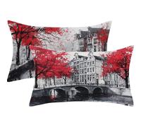 Autumn Cushion Covers 40x50cm Landscape Cushions 40 x 50 Pillow Cases Set of 2 Decorative Pillows with Invisible Zipper,Linen Breathable,Durable Fade-Resistant,Autumn Bed Decor Living Room Sofa,250-j