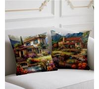 Autumn Cushion Covers 65cmx65cm 2 Pack Velvet Cushions Waterproof Sofa Cushions Rural Pillow Case with Invisible Zipper Throw Pillow Covers for Living Room Home Chair Patio Winter Fall Decor wj-914