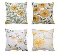 Autumn Cushion Covers 70 x 70 Set of 4 Outdoor Cushions Waterproof Linen Flowers Cushions Bench Cushion with Smooth Invisible Zipper Square Pillow Case for Living Room Sofa Bedroom, Women GiftsT-494