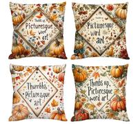 Autumn Cushion Covers 70x70 cm Set of 4 Outdoor Cushions Waterproof Garden Cushions Linen Throw Pillow Covers Pumpkin Double Sided Printing for Indoor Sofa Outdoor Patio Balcony Fall Decor,Gifts M251