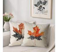 Autumn Cushion Covers 80 x 80 cm Waterproof Outdoor Cushions Covers Leaf Pattern Decorative Pillows Sofa Cushions Linen Square Pillow Cases for Sofa Bed Outdoor Garden Home Decor Set of 2 V-57