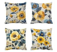 Autumn Cushion Covers 80 x 80 Set of 4 Outdoor Cushions Waterproof Linen Flowers Cushions Bench Cushion with Smooth Invisible Zipper Square Pillow Case for Living Room Sofa Bedroom, Women GiftsT-493