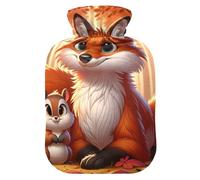Autumn Cute Fox and Squirrel Hot Water Bottles Hot or Cold Water Bottle with Soft Cover Hot Water Bag for Neck, Shoulder and Menstrual Cramps, 2 Liters