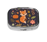 Autumn Cute Fox,Meta Pill Box 2 Compartment Medicine Case,Portable Organizer,Rectangle Meta Portable Organizer Pill Box 709 Compartment Medicine Case