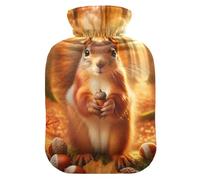Autumn Cute Squirrel Hot Water Bottle with Soft Velvet Cover Hot Water Bag for Hot and Cold Compress, 2L