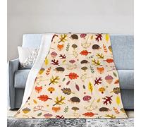 Autumn Decor Blanket, Ultra Soft Cozy Leaves Fox Hedgehog Mushroom Warm Fleece Plush Autumn Blanket for Kids Adults 40 x 50 Inch