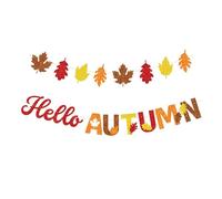 Autumn Decor Bunting - 2Pack Glitter Gold Orange Hello Autumn Letter Burlap Banner & Maple Leaf Garland Hanging Banner for Thanksgiving Harvest Autumn Decorations Party Bunting Home Decor