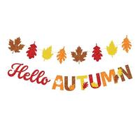 Autumn Decor Bunting,2PCS Glitter Gold Orange Hello Autumn Banner,Maple Leaf Garland Hanging Banner for Autumn Decorations for Thanksgiving Festival Party Fall Harvest Bunting Home Garten Decor