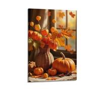 Autumn Decor with Lantern Flowers And Pumpkin Wall Art, Seasonal Decor, Home Poster Artistic Wall Mural Modern Hanging Decor Poster08x12inch(20x30cm)