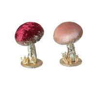 Autumn Decoration, 1x Medium Velvet Mushroom Ornament, Standing Toadstool Figurine, Christmas Decoration, Mushroom Table Centrepiece, Novelty Fun Glitter Toadstool Xmas Woodland Decor (Red)