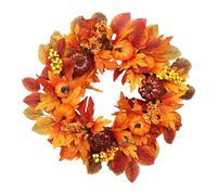 Autumn Decoration Wreath | Artificial Harvest Wreath with Pumpkin Maple Leaf Berries | 18 Inch Garland Entrance Entrance Farm House Home Pouch Wall Hanging Halloween Thanksgi