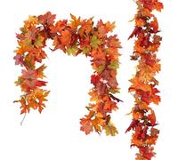 Autumn Decorations, 2 Pack Artificial Maple Leaf Garland, 5.7Ft Fall Wreath for Indoor Seasonal Decor, Christmas Garland for Fireplace, Wedding, Party