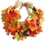 Autumn Decorations Autumn Garland，Dried Flowers Flowers Artificial Autumnal Wreath Maple Leaf Garland Halloween Door Decor Berries Plastic Leaves With Maple And Berry For Home Wall And Window Decora