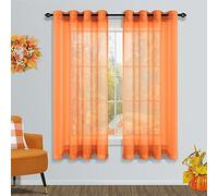 Autumn Decorations for Home Orange Sheer Curtains 45 Inch Length for Kitchen Bedroom Window Set of 2 Panels Grommet Thanksgiving Fall Short Curtains for Small Windows Bathroom Basement 45 Inches Long
