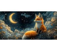 Autumn Decorations Fox Diamond Painting, Moon Diamond Art Kits Adults, Gem Crystal Art Adult Crafts, DIY Full Drill Diamond Painting for Halloween Decorations, Apply Home Wall Decor 40x80cm g-295