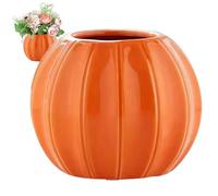 Autumn Decorations Pumpkin Vase, 4.5 Inch Tall Ceramic Pumpkin Planter Unique Mini Plant Pot Dried Flower Arrangement Vase Autumn Decor for Fall Harvest Thanksgiving Halloween Orange