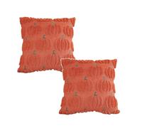 Autumn Decorative Cushion Covers, Set of 2, Halloween Cushion Covers, Cushion Covers 45 x 45 cm, White, Beige, Brick Red, Orange, Light Yellow Cushion Covers with Pumpkin, Plush Embroidered Cushion