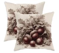 Autumn Decorative Pillow Covers Set of 2, Brown Oak Leaves Acorns Design Cushion Cases, Rustic Home Farmhouse Decor for Couch Sofa Bed 22x22 Inch
