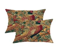 Autumn Decorative Pillow Covers Set of 2, Colorful Pheasant and Foliage Print Cushion Cases, Rustic Farmhouse Decor for Living Room Sofa Bed 20x12 Inch