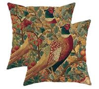 Autumn Decorative Pillow Covers Set of 2, Colorful Pheasant and Foliage Print Cushion Cases, Rustic Farmhouse Decor for Living Room Sofa Bed 12x12 Inch