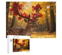 Autumn Deer Antlers Jigsaw Puzzle 500 PCS Challenging Fun Puzzles Wooden Jigsaw Puzzles for Adults Families