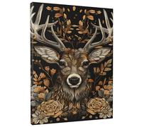 Autumn Deer Canvas Wall Art, Gold and Black Woodland Animal Poster Prints, Bohemian Wall Art Home Aesthetic Decor For Living Room, Bedroom, Bathroom, Dorm,Unframed 16x20 Inch