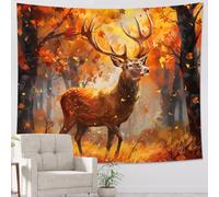 Autumn Deer Forest Tapestry, Fall Leaves Woodland Decorative Wall Hanging, Rustic Nature Tapestries Aesthetic for Living Room, Bedroom, Dorm 50x60 Inch