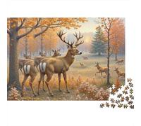Autumn Deer Herd 1000 Piece Jigsaw Puzzle, Beautiful Autumn Forest Deer Herd Art Decor, Educational Unisex Game, Challenging Adult Jigsaw, 52x38cm/1000pcs