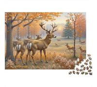 Autumn Deer Herd 1000 Pieces Puzzle Fall Foliage Durable Interlocking Pieces Recycled Paper Cardboard for Women&Men 52x38cm/1000pcs
