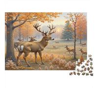 Autumn Deer Herd Scene Extra-Thick Cardboard DIY Jigsaw Puzzle 12+ Adults Kids Fun Family Game Beautiful Home Decoration Leisure Gift 70x50cm/1000pcs