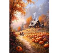 Autumn Diamond Art Painting Kits for Adults Kids, 5D Full Round Drill Pumpkin Diamond Painting, DIY Crystal Art Mosaic Kit for Adults Beginners, for Home Wall Christmas Decorations 60X80cm U-31