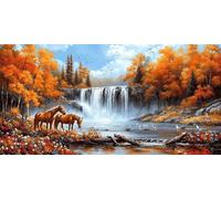Autumn Diamond Art, Pattern Horse Diamond Painting Kits for Adults 5D DIY Full Round Drill Gem Crystal Art Kits Crafts for Adults Beginner for Home Decor, Room Decor, Gifts 40 * 80CM -bby2603EC
