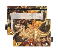 Autumn Dino Binder Pockets with Clear Window Plastic Pencil case Big Capacity Binder 3 Ringing for Storing School Students Teacher Supplies Multicolored 2 PCS