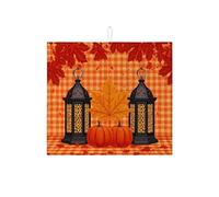 Autumn Dish Drying Mats For Kitchen Counter, Pumpkin Lantern Absorbent Dish Drainer Rack Mat, Fall Microfiber Drying Pad For Kitchen Counter Decor 16x18 Inch