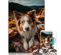 Autumn Dog Jigsaw Puzzles for Teenagers,Stress Reliever Staycation Kill Time with Matching Poster And Trivia Sheet (75x50cm)