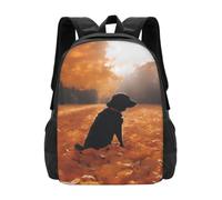 Autumn Dog Sit Backpack Unisex 15.6 Inch Laptop Black Oxford Daypack