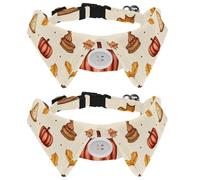 Autumn Doodles Pumpkin Pies Leaves 2 Pieces Dog Collars with Bow Tie and Bell, Adjustable Dog Bow Ties Collars, Pet Bow Tie for Small Medium Boys Girls Puppies Cats