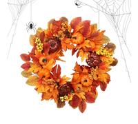 Autumn Door Wreath - 18 Inch Artificial Garland Decoration - Artificial Wreath Decoration with Maple Leaves Pumpkin and Berries for Fall Farmhouse Porch Outdoor Home Front Door Halloween Harvest Thank