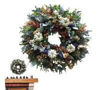 Autumn Door Wreath, White Pumpkin and Leaf, Rustic for Autumn Decor, Outdoor, Thanksgiving Wall Exhibition, Christmas Window Decoration, Fireplace Accent, Patio Welcome Sign