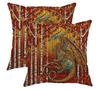 Autumn Dragon Throw Pillow Covers Set of 2, Orange Red Fantasy Art Cushion Cases, Decorative Square Home Decor for Couch Sofa Bed 26x26 Inch