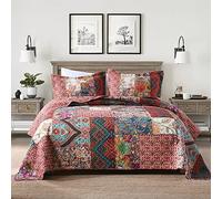 Autumn Dream Cotton Patchwork Bedspread Quilt Sets, Reversible Bedding Coverlet Sets, Red Gorgeous Vintage Pattern, King Size